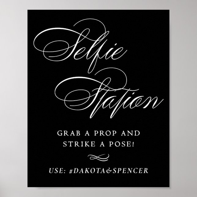 Poster Élégant Selfie Station Script blanc | Médias socia (Devant)