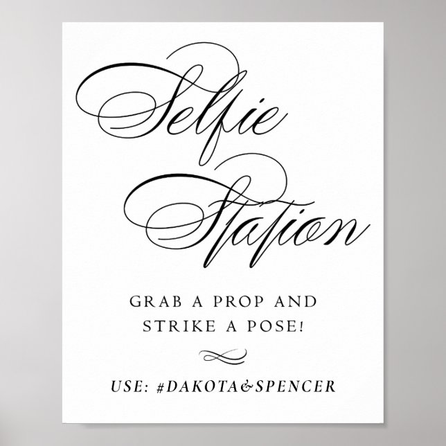 Poster Élégant Selfie Station Script noir | Médias sociau (Devant)