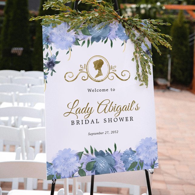 Poster Élégant shower de mariage floral bleu poussiéreux  (Créateur téléchargé)
