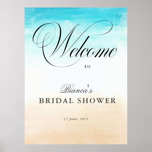 Poster Élégant Shower Mariage Tropical et Littoral (Devant)