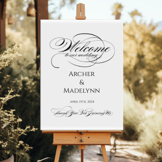 Poster Elégant signe d'accueil de mariage luxueux calligr