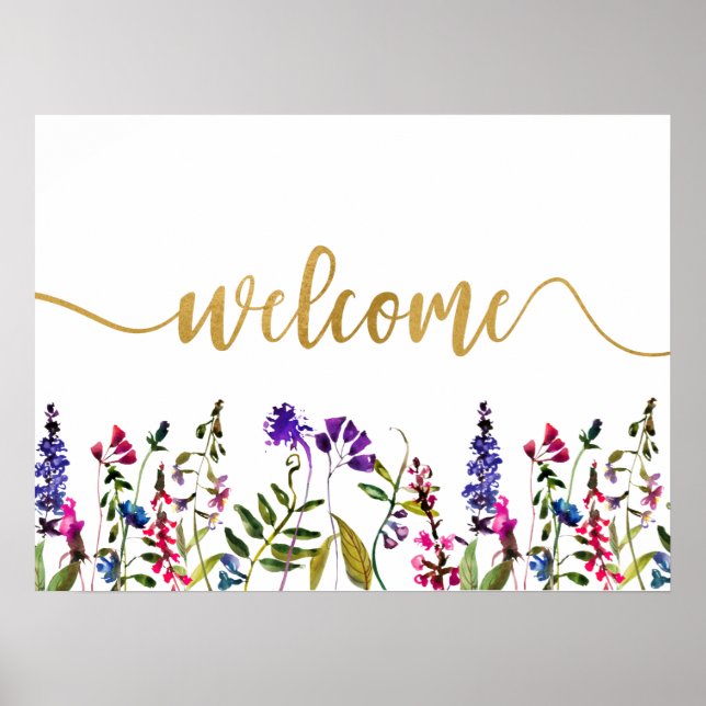 Poster Élégant signe de bienvenue fleur sauvage (Devant)