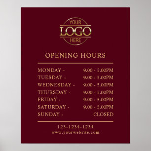Poster Élégant Simple Burgundy Red Business Heures d'ouve