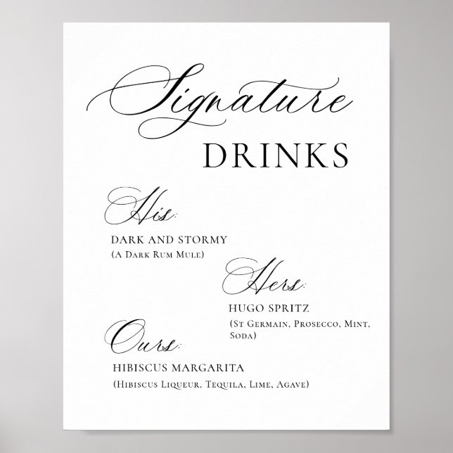 Poster Élégant Simple Minimaliste Signature Boissons Mari (Devant)
