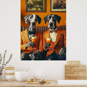 Poster Elégant Super Chiens Danois Costumes Orange