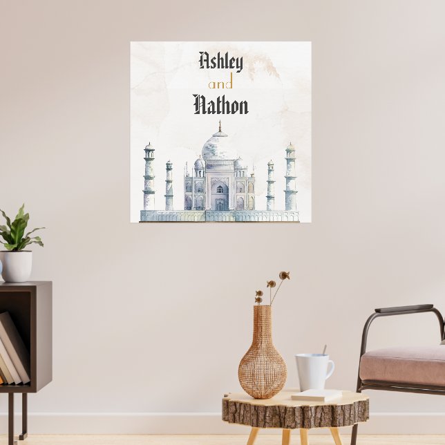 Poster Elégant Taj Mahal Typologie Mariage aquarelle (Salon 3)