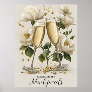 Poster Elégant Toast de Champagne aux Roses Blanches
