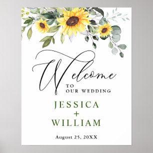 Poster Elégant tournesol Eucalyptus Mariage Bienvenue