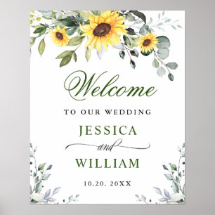 Poster Elégant tournesol Eucalyptus Mariage Bienvenue