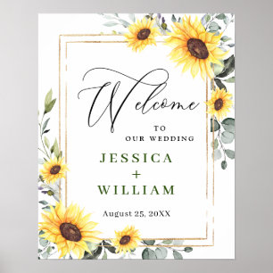 Poster Elégant tournesol Eucalyptus Mariage Bienvenue