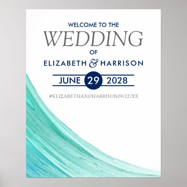 Poster Elégant Turquoise Tides Beach Mariage Bienvenue (Devant)