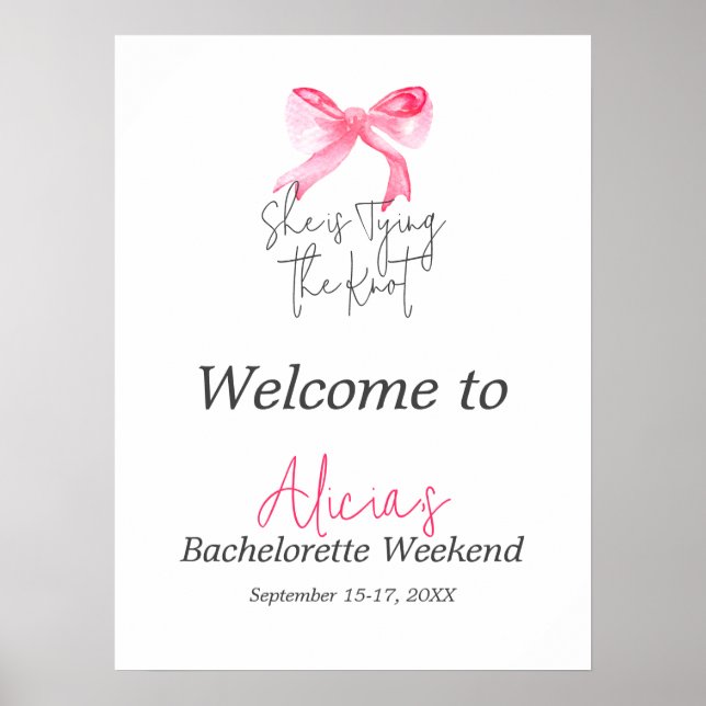 Poster Élégant Tying Knot Pink Bow Bachelorette Party (Devant)