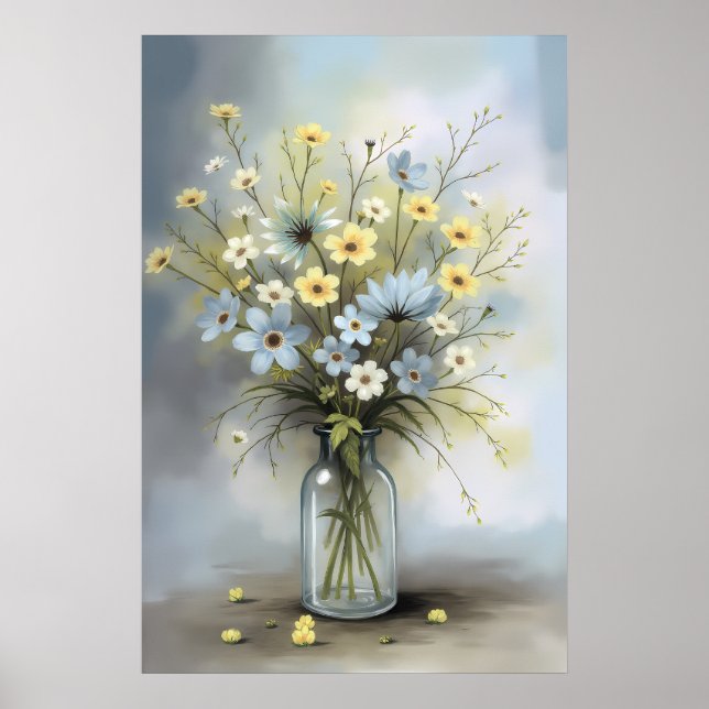 Poster Elégant Vase aquarelle avec Touche florale douce (Devant)