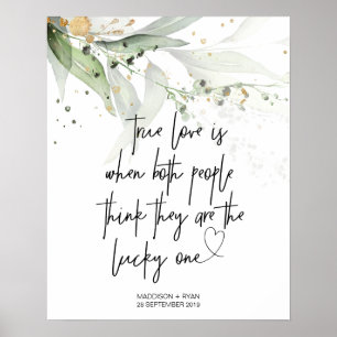 Poster Elégant Vert Eucalyptus Mariage Véritable Amour Bi