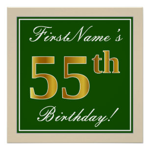 Poster Elégant, Vert, Faux Or 55ème anniversaire + Nom