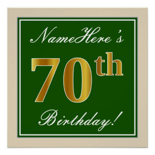 Poster Elégant, Vert, Faux Or 70ème Anniversaire + Nom