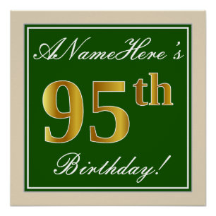 Poster Elégant, Vert, Faux Or 95ème Anniversaire + Nom