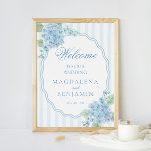 Poster Elégant Victorian Blue Hydrangea Mariage Bienvenue