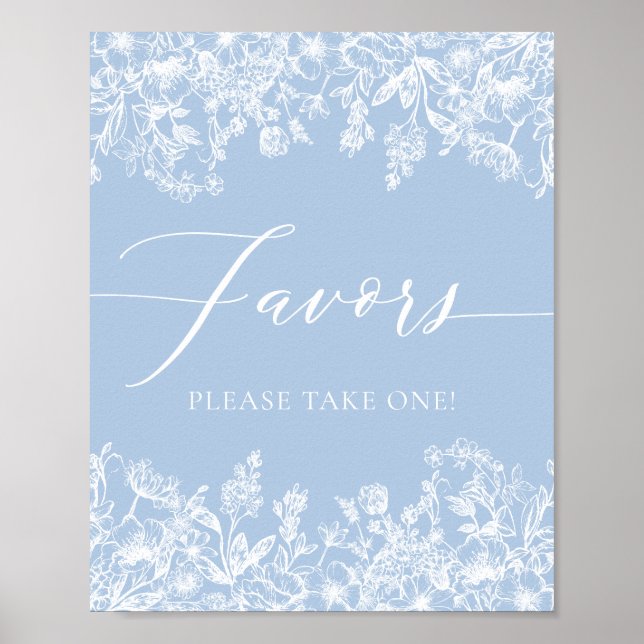 Poster Élégant Vintage Dusty Blue Floral Faveurs Signe (Devant)
