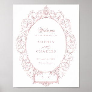 Poster Elégant Vintage ornement Mariage Bienvenue