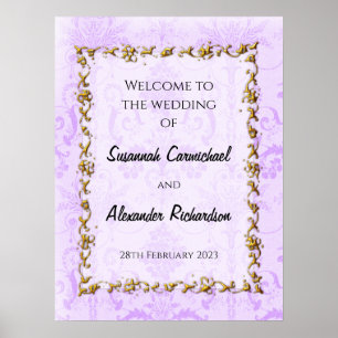 Poster Elégant Vintage violet Mariage Accueil