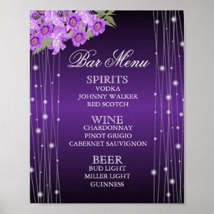Poster Élégant violet des lumières à cordes Floral - Menu
