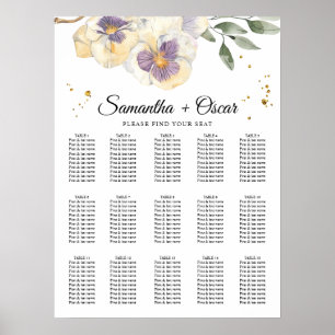 Poster Elégant violet et aquarelle Pansy Cadre Floral