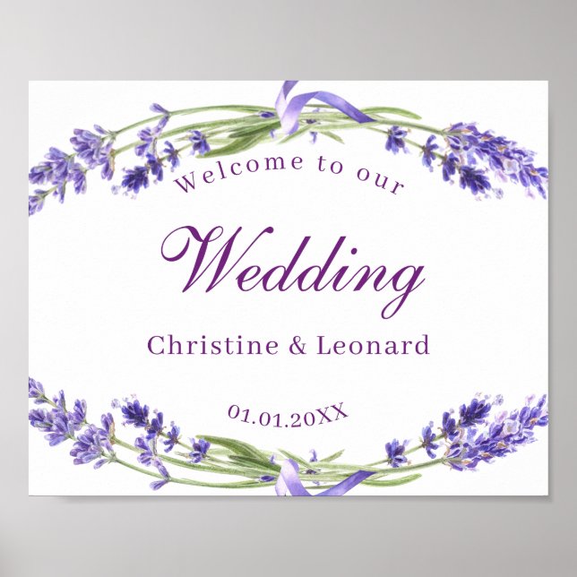 Poster Elégant violet Lavander Fleurs Mariage Bienvenue (Devant)