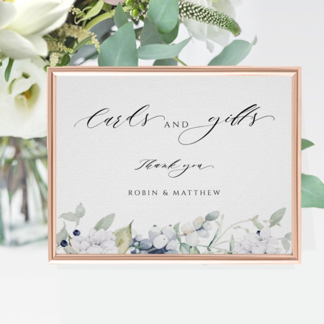 Poster Elegant White and Blue Floral Cards & Venin Sign (Créateur téléchargé)