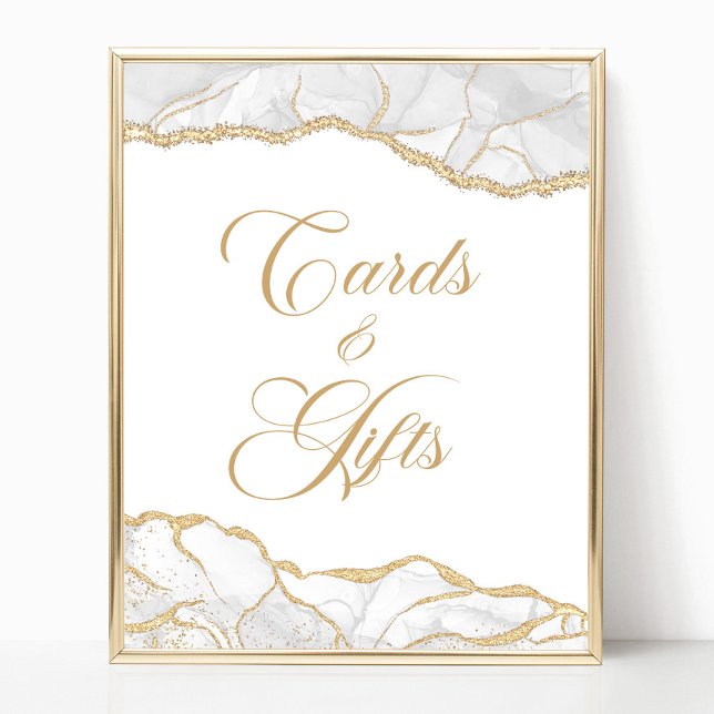 Poster Elegant White Gold Agate Cards & Gifts Sign (Créateur téléchargé)