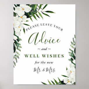 Poster Elegant White Orchid Advice and Well Wishes Sign