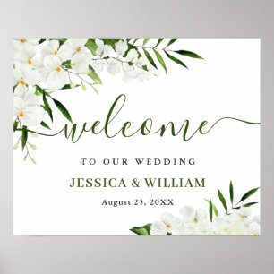 Poster Elegant White Orchid Bohemian Wedding Welcome Sign