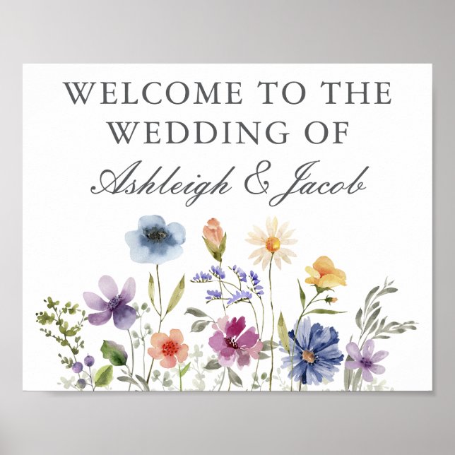 Poster Elegant Wildflower Spring Wedding Custom Welcome (Devant)