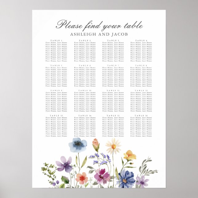 Poster Elegant Wildflowers Spring Wedding Seating Chart (Devant)