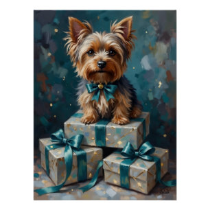 Poster Élégant Yorkshire Terrier Chien Cadeau de Fêtes Em
