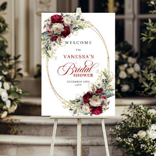 Poster Élégante Accueil de Fête de Mariage Floral Bourgog