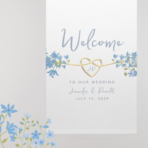 Poster Élégante Accueil de Mariage Botanique Bleu Poussié