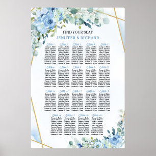 Poster Elégante aquarelle bleu poussiéreuse à fleurs euca