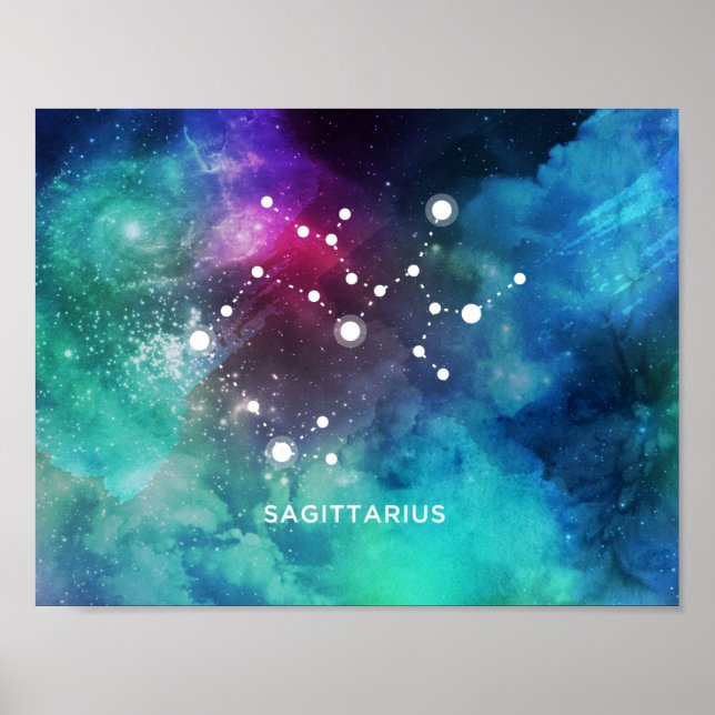 Poster Elégante Aquarelle bleu rouge Nebula Sagittarius (Devant)