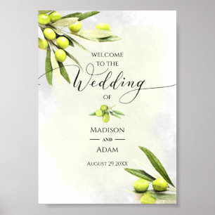 Poster Elégante aquarelle Branches d'olive Mariage