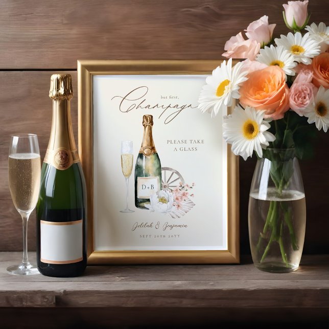 Poster Elégante aquarelle Champagne Mariage occidental (Elegant Watercolor Champagne Western Wedding Poster)