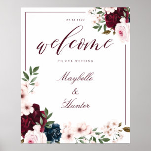 Poster Elégante aquarelle de bienvenue Bourgogne & marine