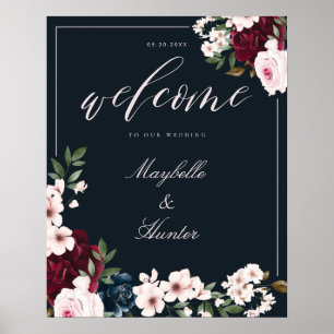 Poster Elégante aquarelle de bienvenue Bourgogne & marine