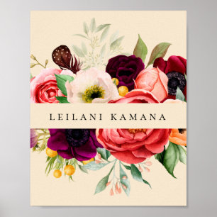 Poster Elégante aquarelle Floral Champagne Business