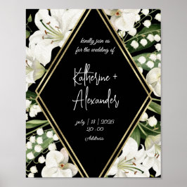 Poster Elégante aquarelle florale noir et blanc