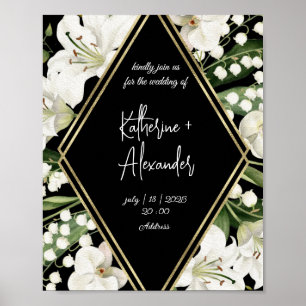 Poster Elégante aquarelle florale noir et blanc