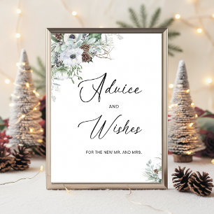 Poster Elégante aquarelle hiver Anémones fleurs nuptiale