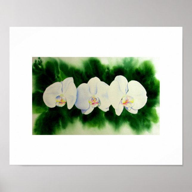 Poster Elégante aquarelle Orchidées, vert botanique (Devant)