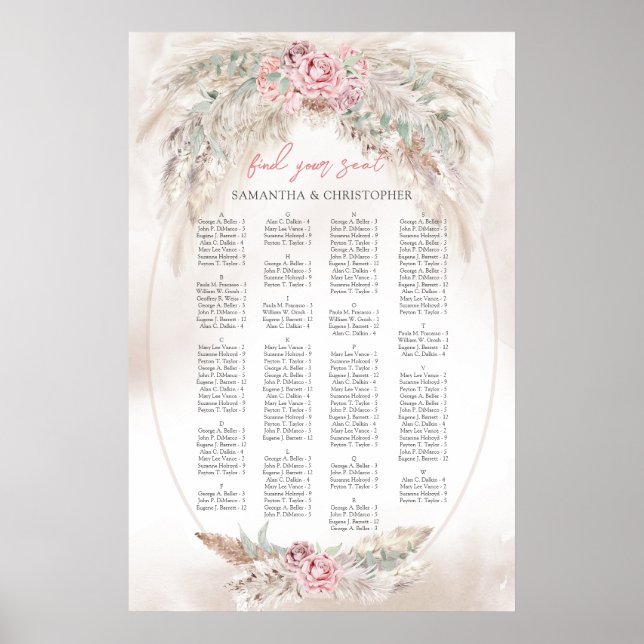 Poster Elégante aquarelle poussiéreuse Pampas rose Alphab (Devant)