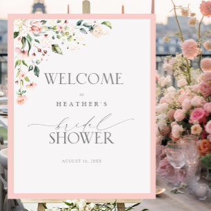 Poster Elégante Aquarelle rose Floral Douche Bienvenue